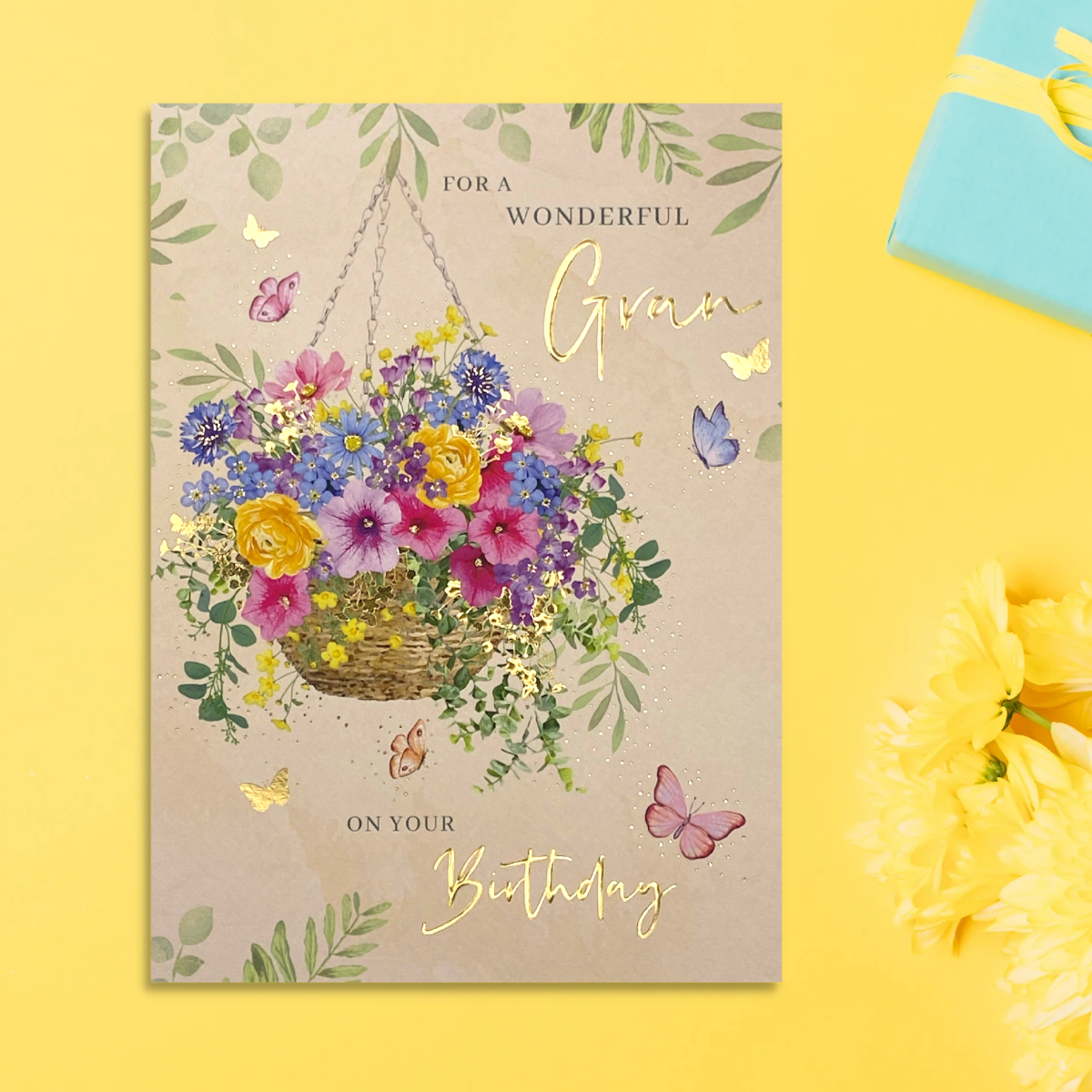 Gran Birthday Card - Floral Hanging Basket