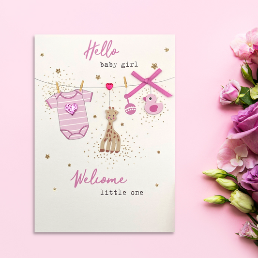 Baby Girl Card - Irresistible Decoupage Washing Line