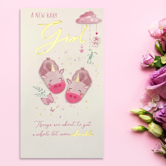 Baby Girl Card - Embellished Pink Booties
