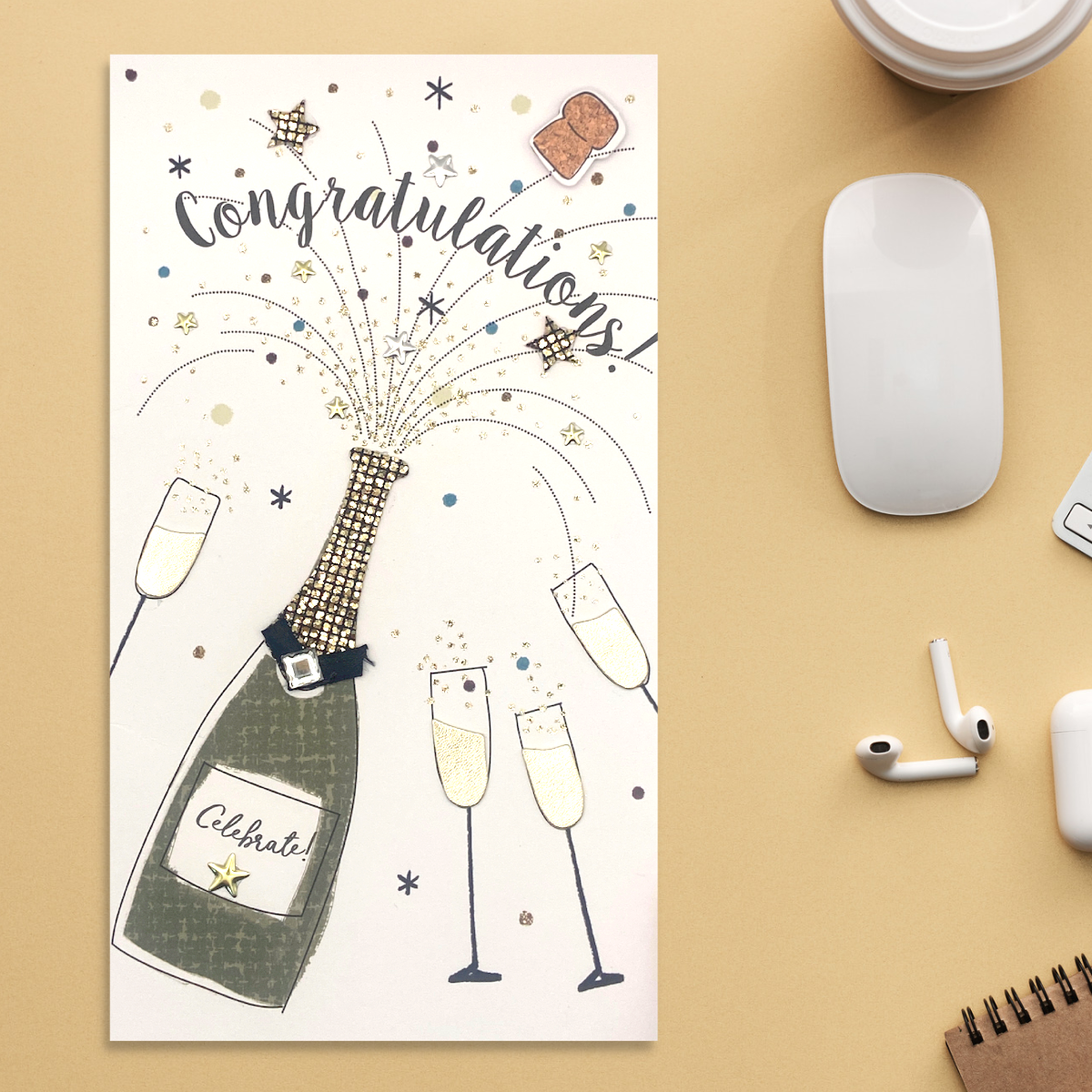 Congratulations Card - Decoupage Champagne Celebrate