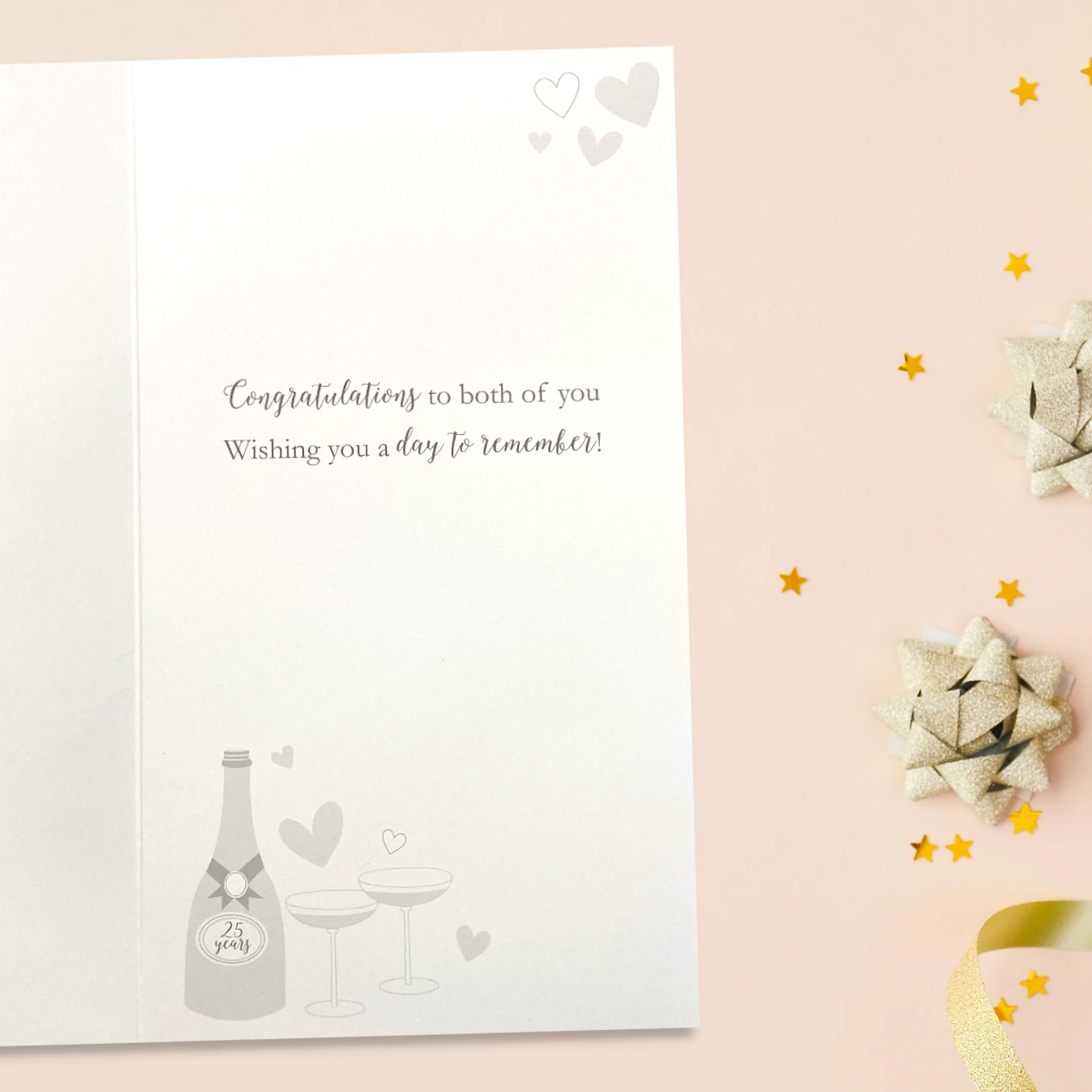Silver Wedding Anniversary Card - 25th Champagne Embellished