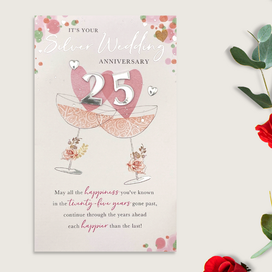 Silver Wedding Anniversary Card - 25th Words To Cherish Embellished