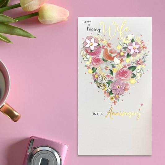 Wife Anniversary Card - Champagne Embellished Heart