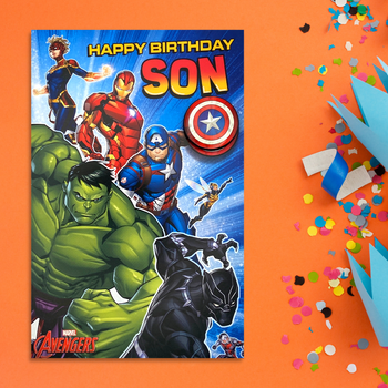 Son Birthday Card - Marvel Avengers With Badge