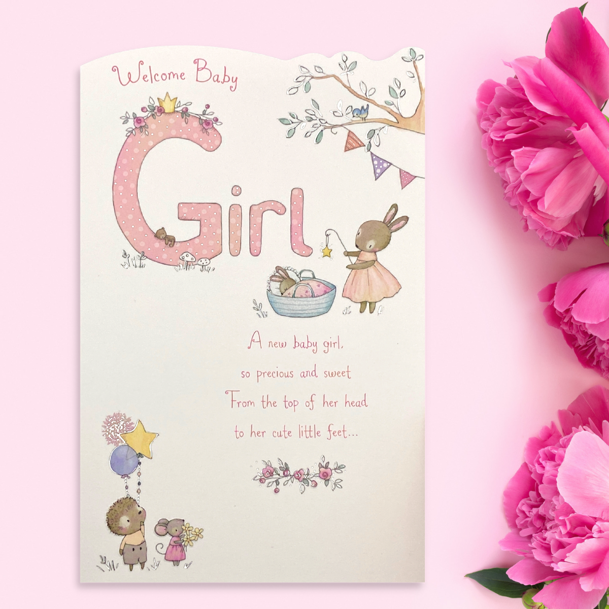 Baby Girl Card - Welcome Woodland Animals