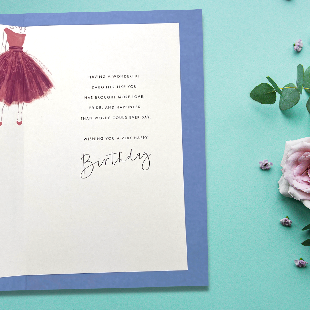 Daughter Birthday Card - Thinking Of You Red Dress