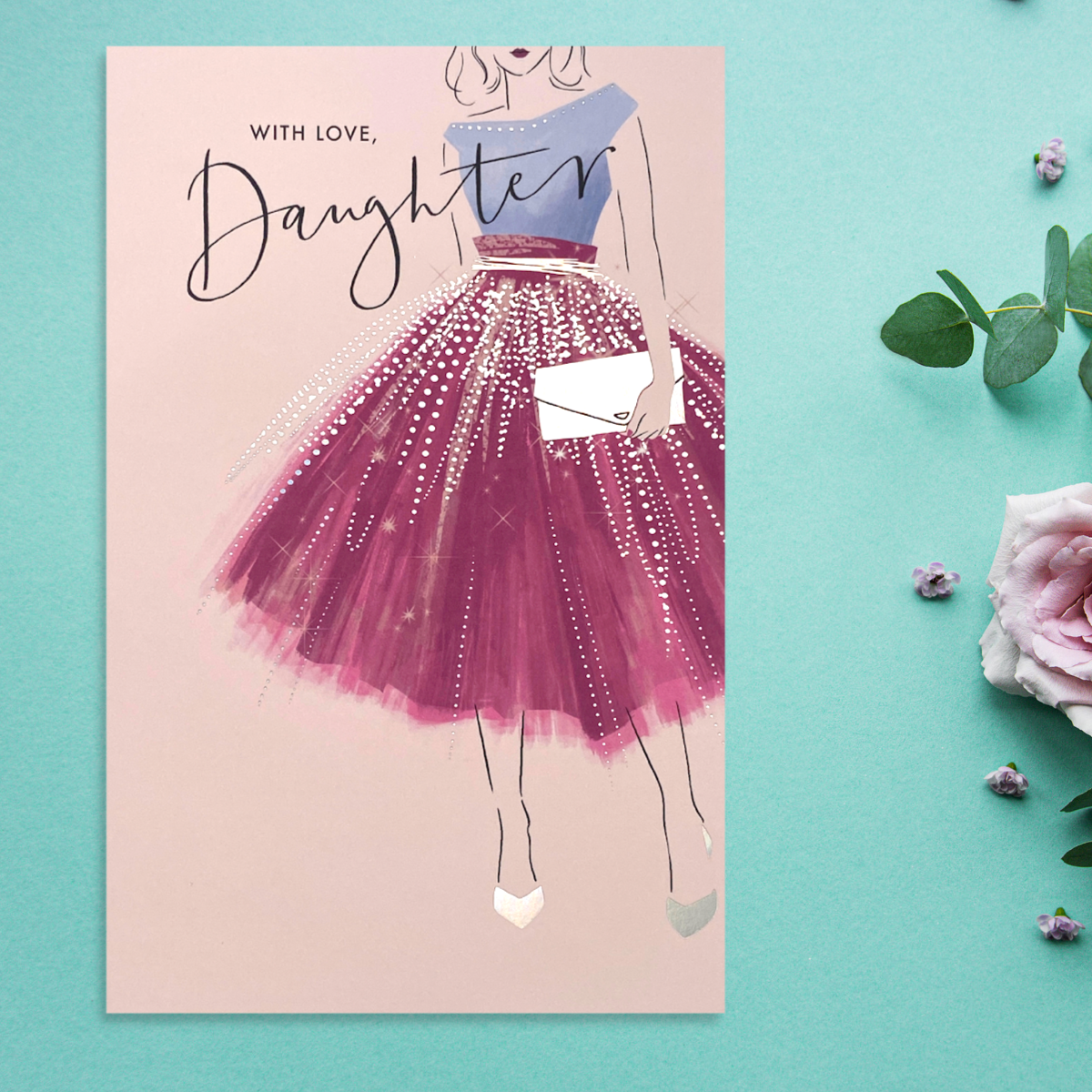 Daughter Birthday Card - Thinking Of You Red Dress