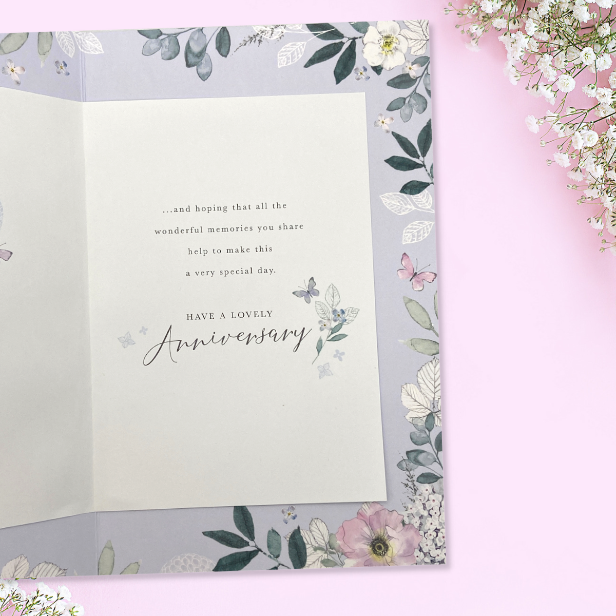 Happy Anniversary Card - Butterflies & Flowers Large