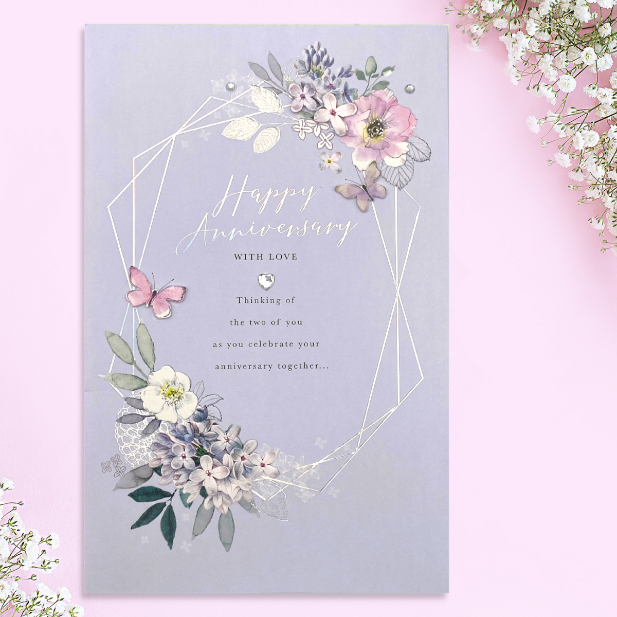 Happy Anniversary Card - Butterflies & Flowers Large