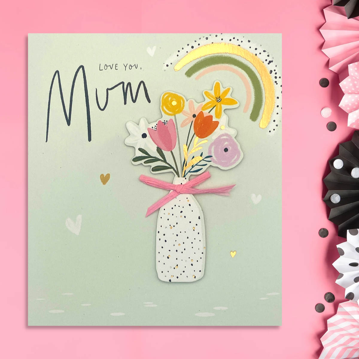 Mum Birthday Card - Decoupage Flowers & Rainbow
