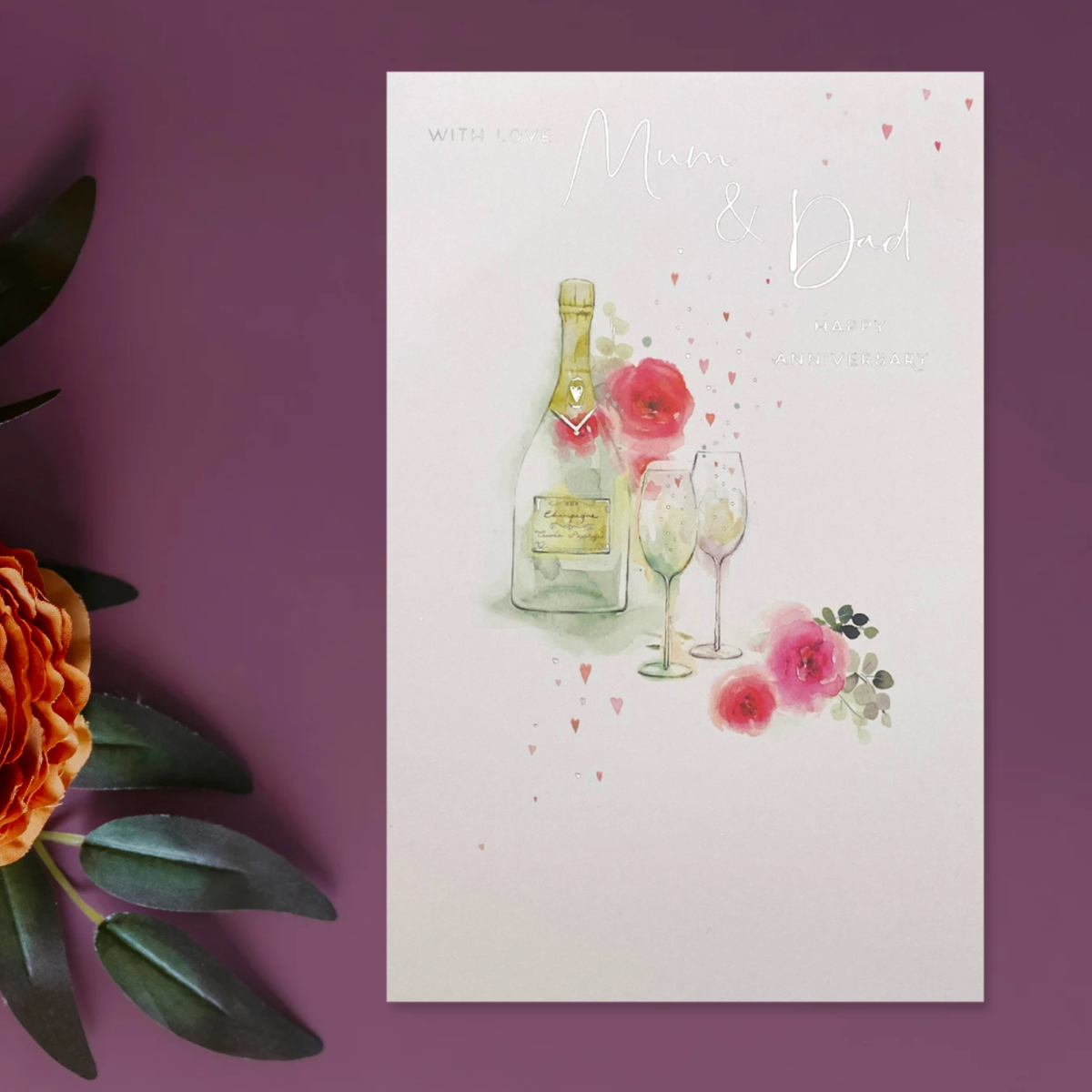 Mum & Dad Anniversary Card - Champagne & Roses