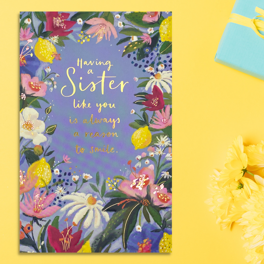 Sister Birthday Card - 3-Fold Beautiful Flowers
