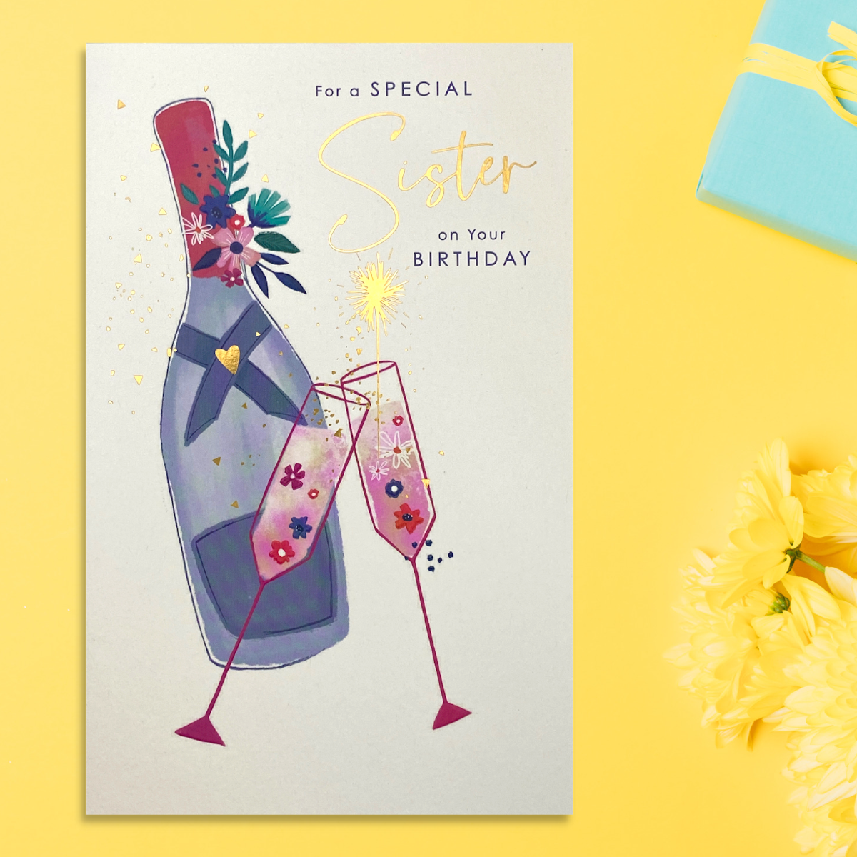 Sister Birthday Card - Thinking Of You Floral Fizz