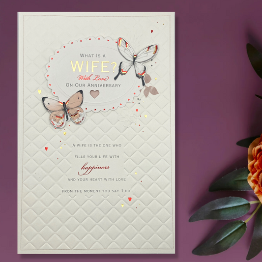 Wife Anniversary Card - Quilted Butterflies Large