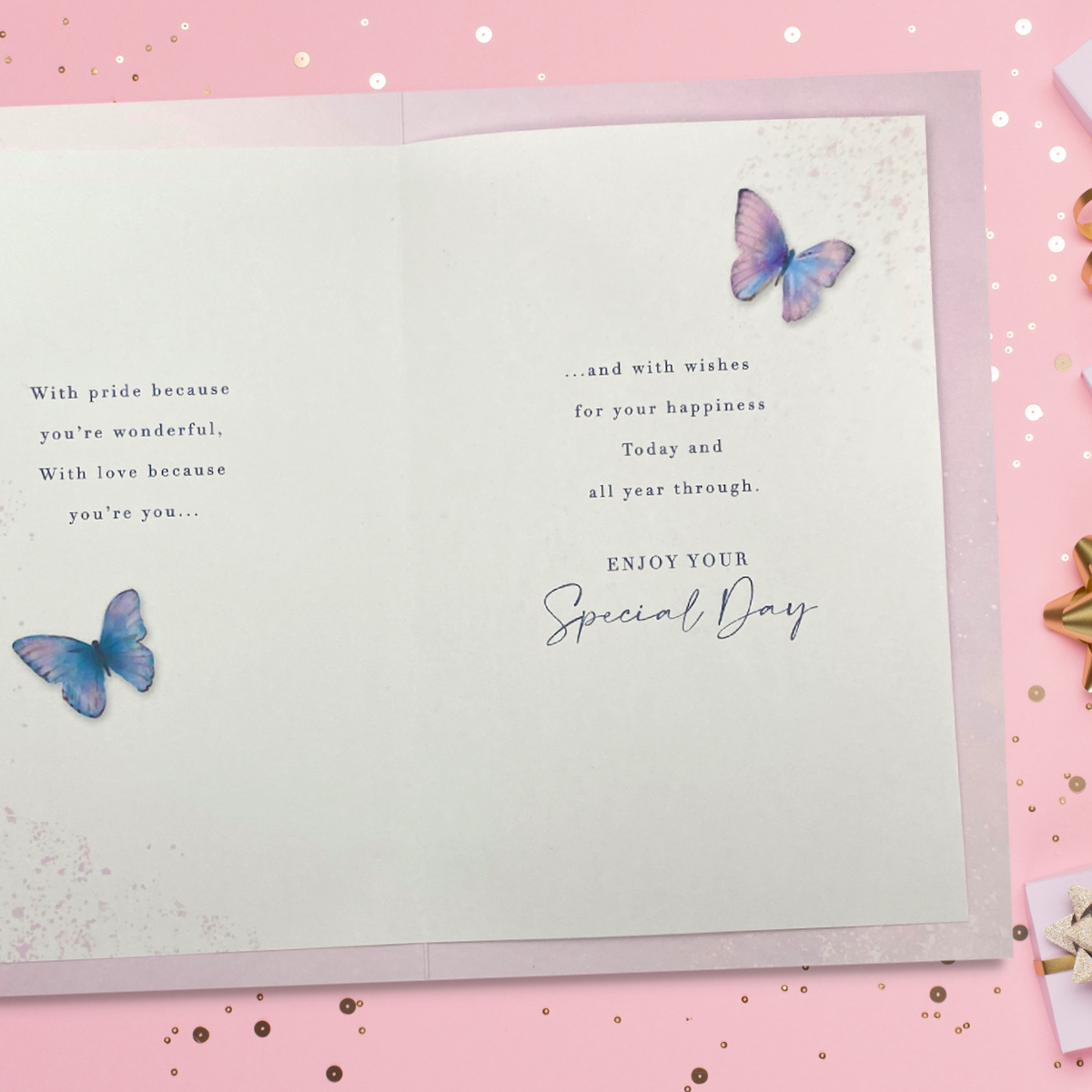Wife Birthday Card - Butterflies, Cake & Candles