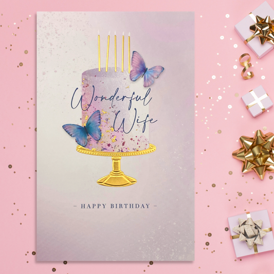 Wife Birthday Card - Cake & Candles