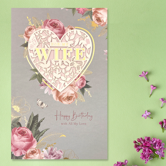 Wife Birthday Card- RHS Lace Heart Large