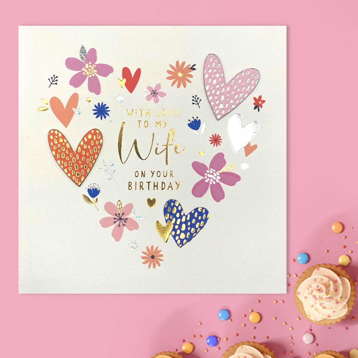 Wife Birthday Card - Decoupage Hearts Large