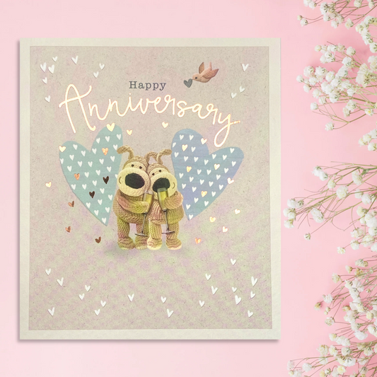Happy Anniversary Card  - Boofle Bear  Twin Hearts