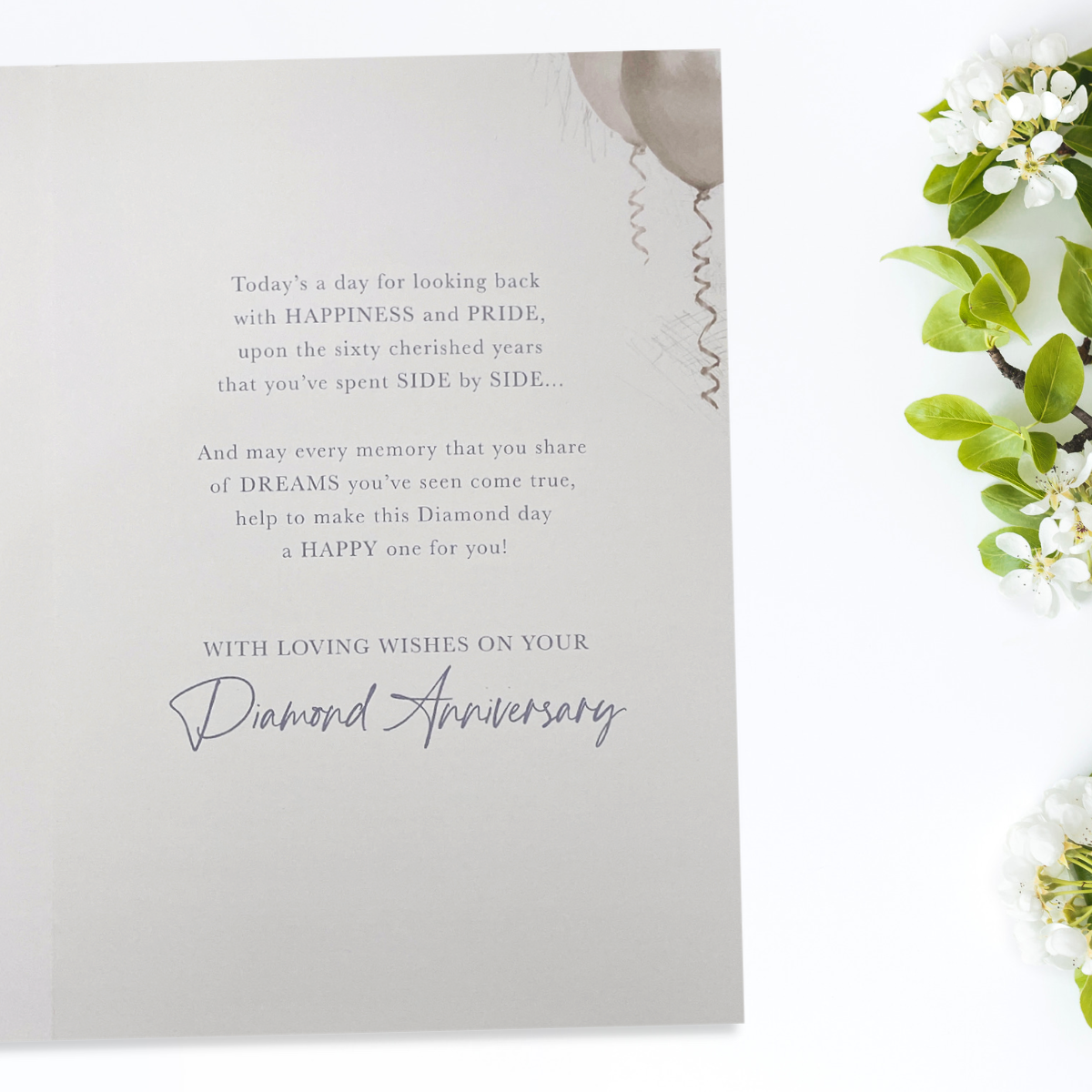 Diamond Wedding Anniversary Card - 60th Heritage Flowers & Flutes