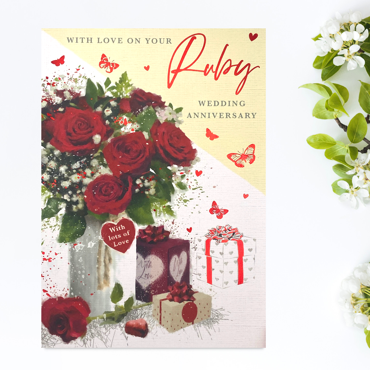 Ruby Wedding Anniversary 40th Card - Heritage Red Roses