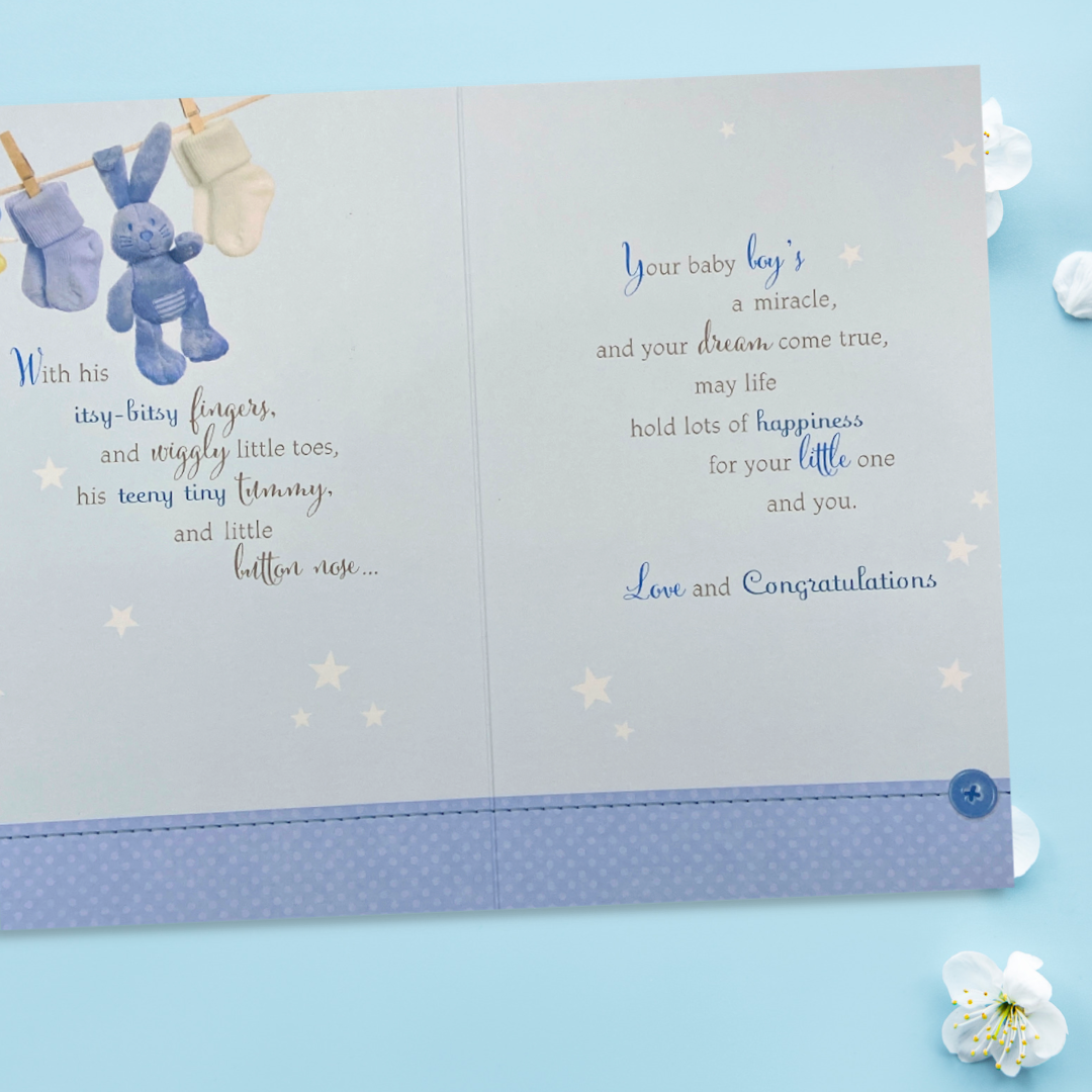 Baby Boy Card - New Little Person Bunny & Booties