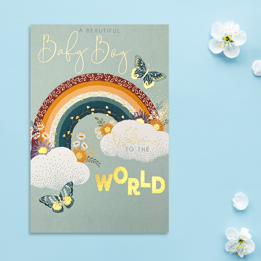 Baby Boy Card - Fleur Rainbow Welcome