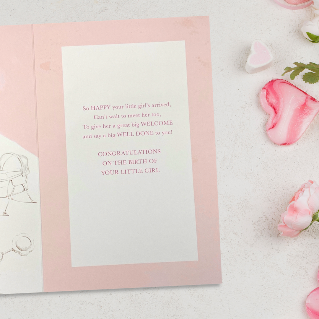 Baby Girl Card - Heritage Bunny & Balloon