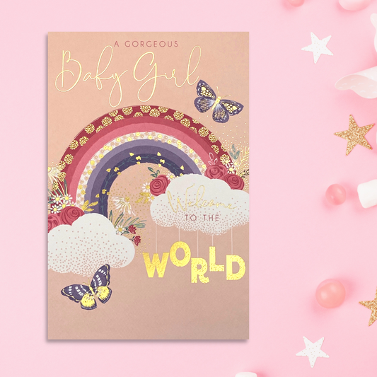 Baby Girl Card - Fleur Rainbow Welcome