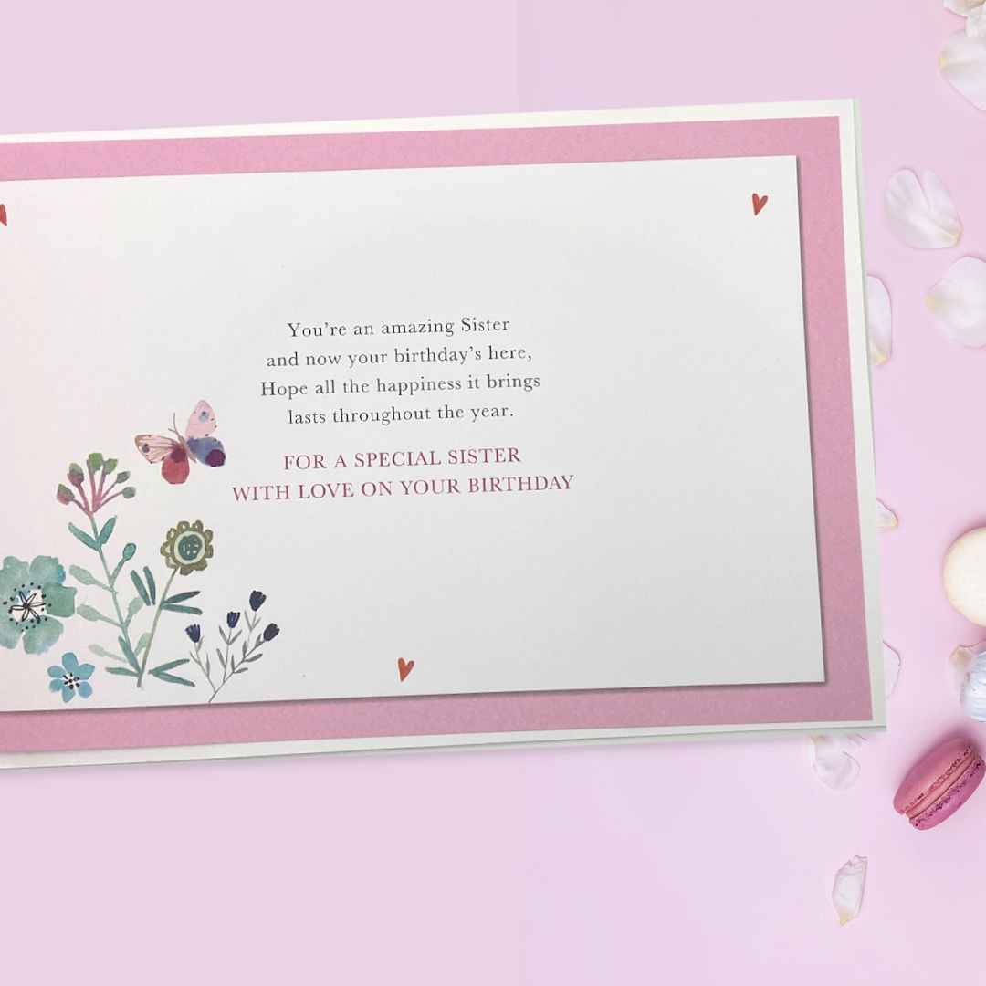 Sister Birthday Card - Blossom & Bloom Floral Text