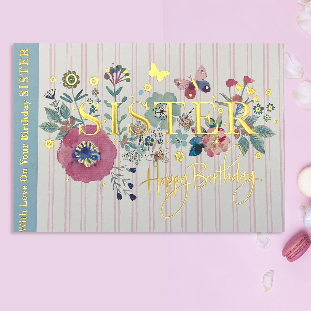Sister Birthday Card - Blossom & Bloom Floral Text