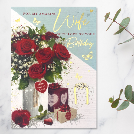 Wife Birthday Card - Heritage Red Roses