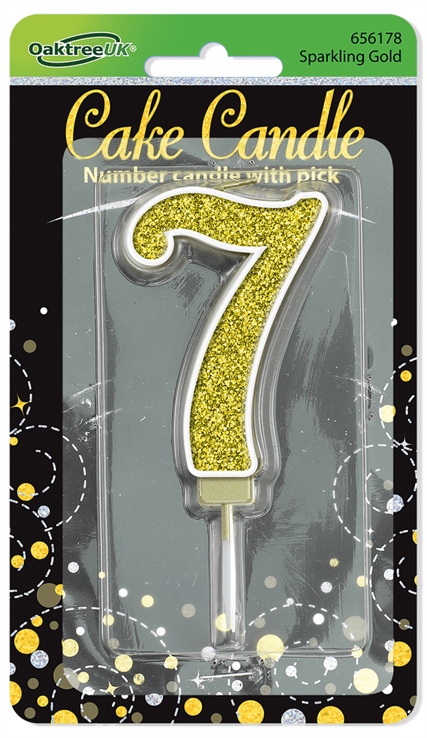 Black & Gold Glitter Cake Candle - Number 7