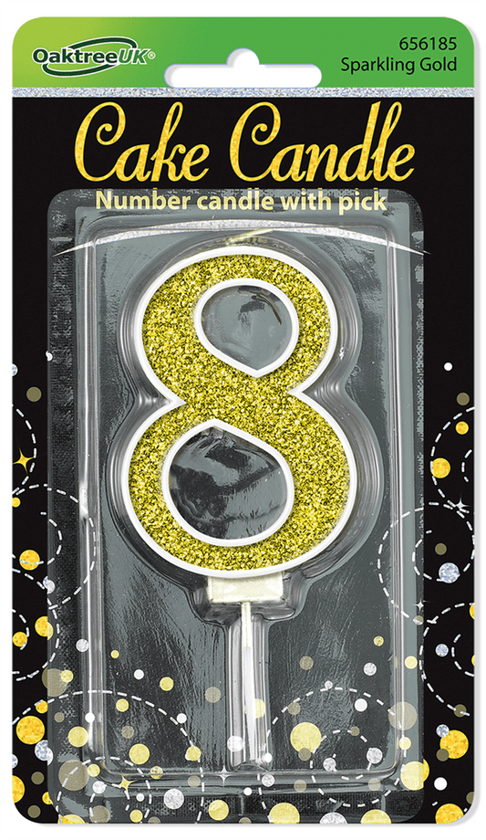 Black & Gold Glitter Candle - Number 8