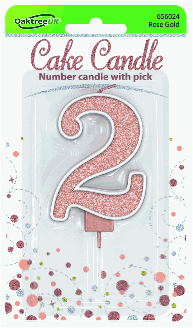 Rose Gold Glitter Cake Candle - Number 2