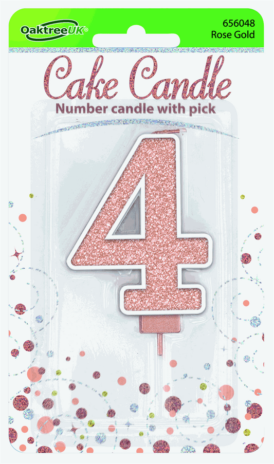 Rose Gold Glitter Candle - Number 4