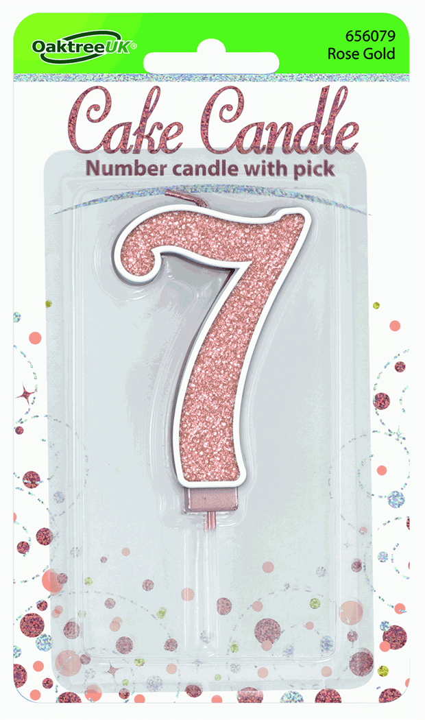 Rose Gold Glitter Cake Candle - Number 7