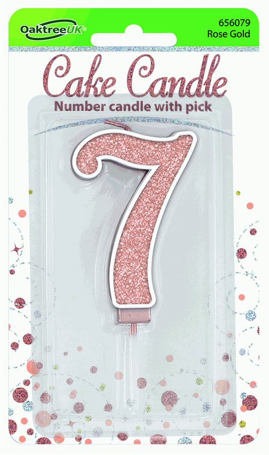 Rose Gold Glitter Candle - Number 7