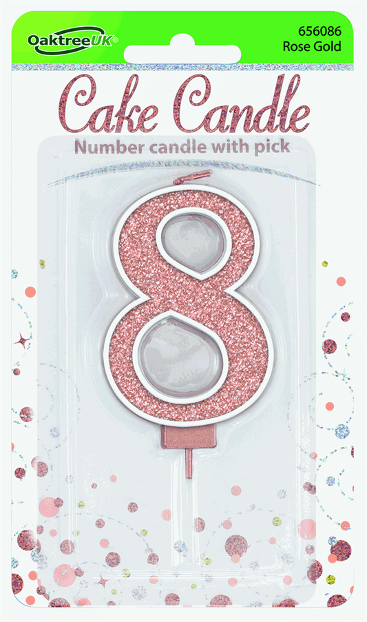 Rose Gold Glitter Candle - Number 8