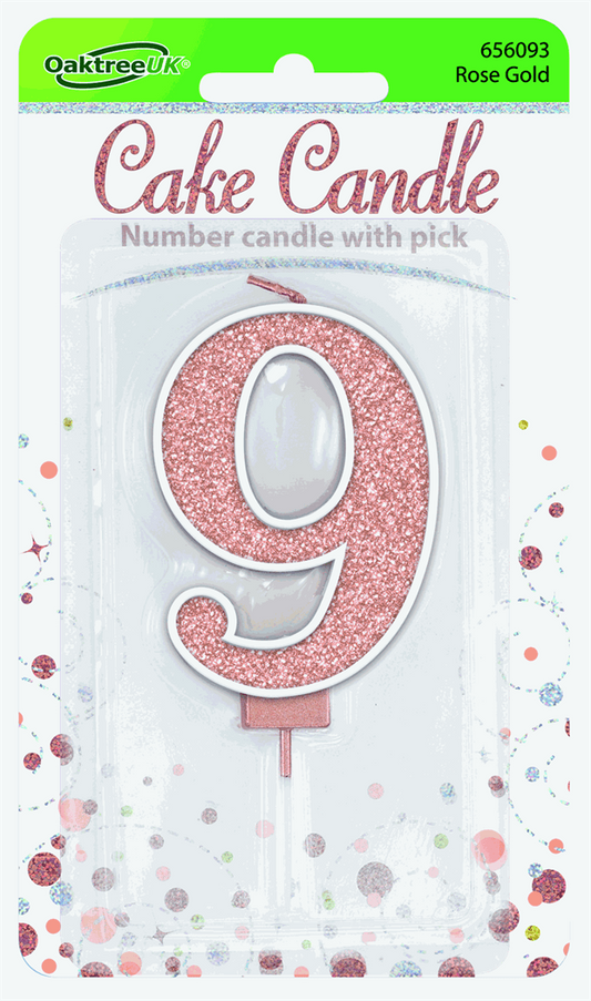 Rose Gold Glitter Candle - Number 9