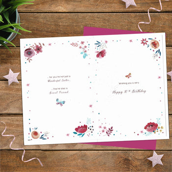 Sister 80th Birthday Card - Pot Plant & Gift