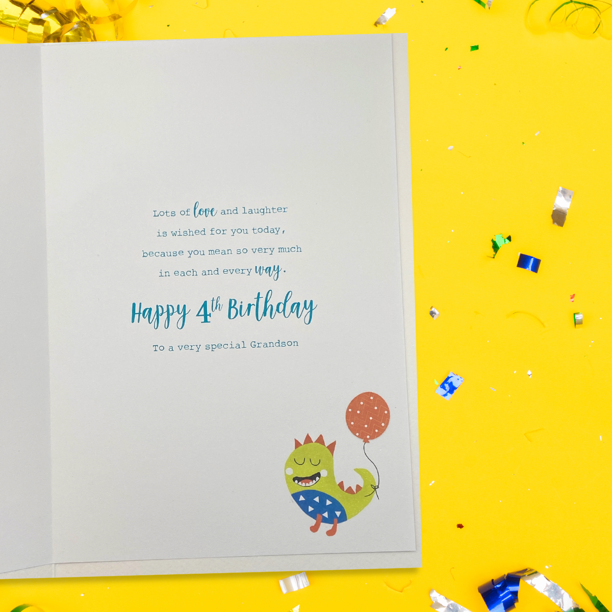 inside image showing colour printed insert with heartfelt verse and alien image