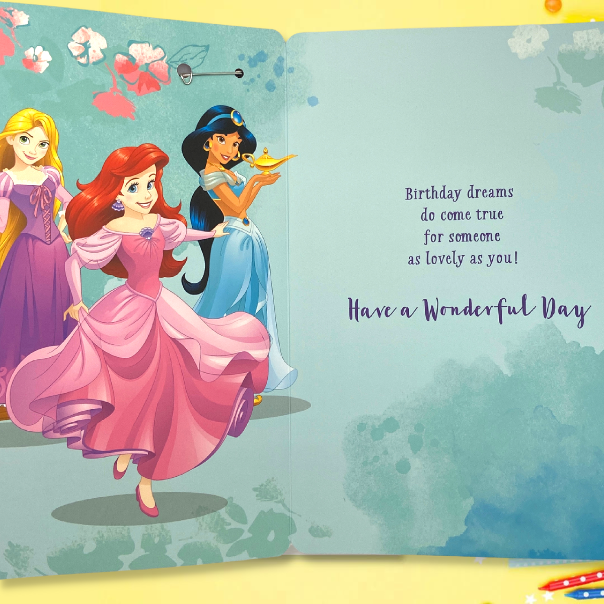 6th Birthday Card - Disney Princess With Badge
