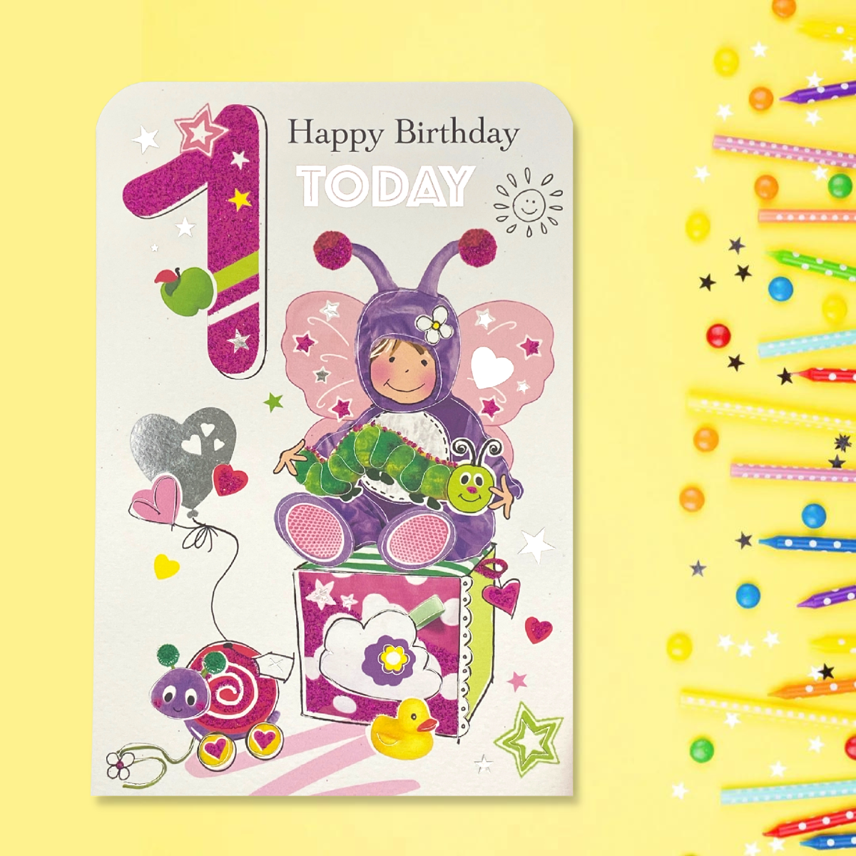 1st Birthday Card - Twingles Love Bug