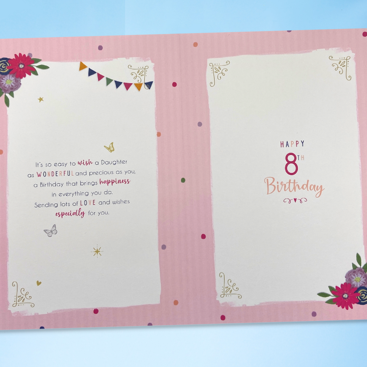 Daughter 8th Birthday Card - Heart Balloons
