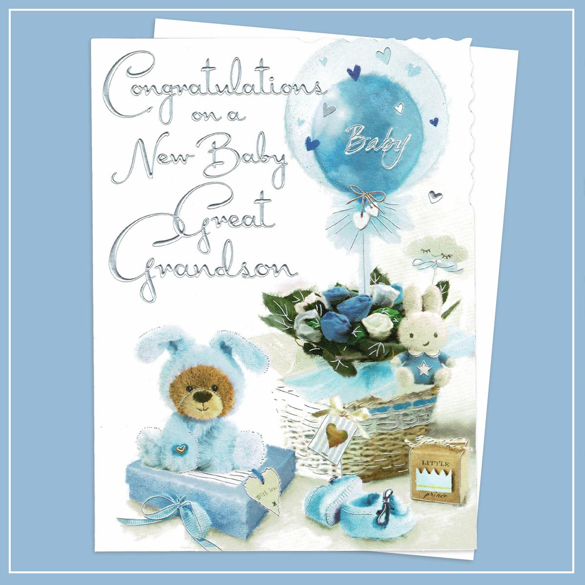 New Great Grandson Birth Card Alongside Its White Envelope