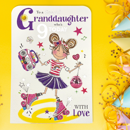 granddaughter age 9 front image with girl on rollerskates and radio