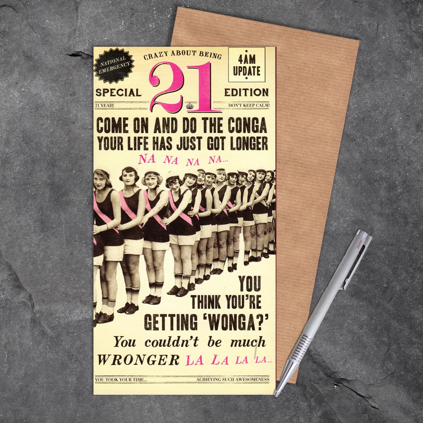 Funny Female Age 21 Birthday Card Sitting On A Display Shelf