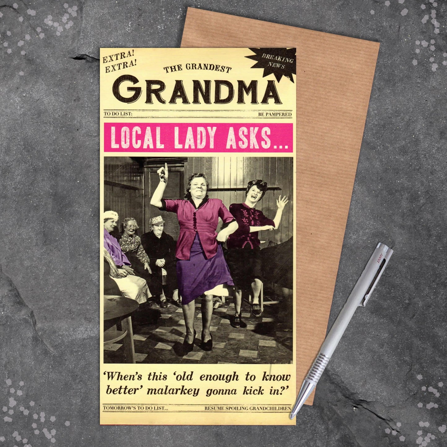 Grandma Funny Birthday Card Sitting On A Display Shelf