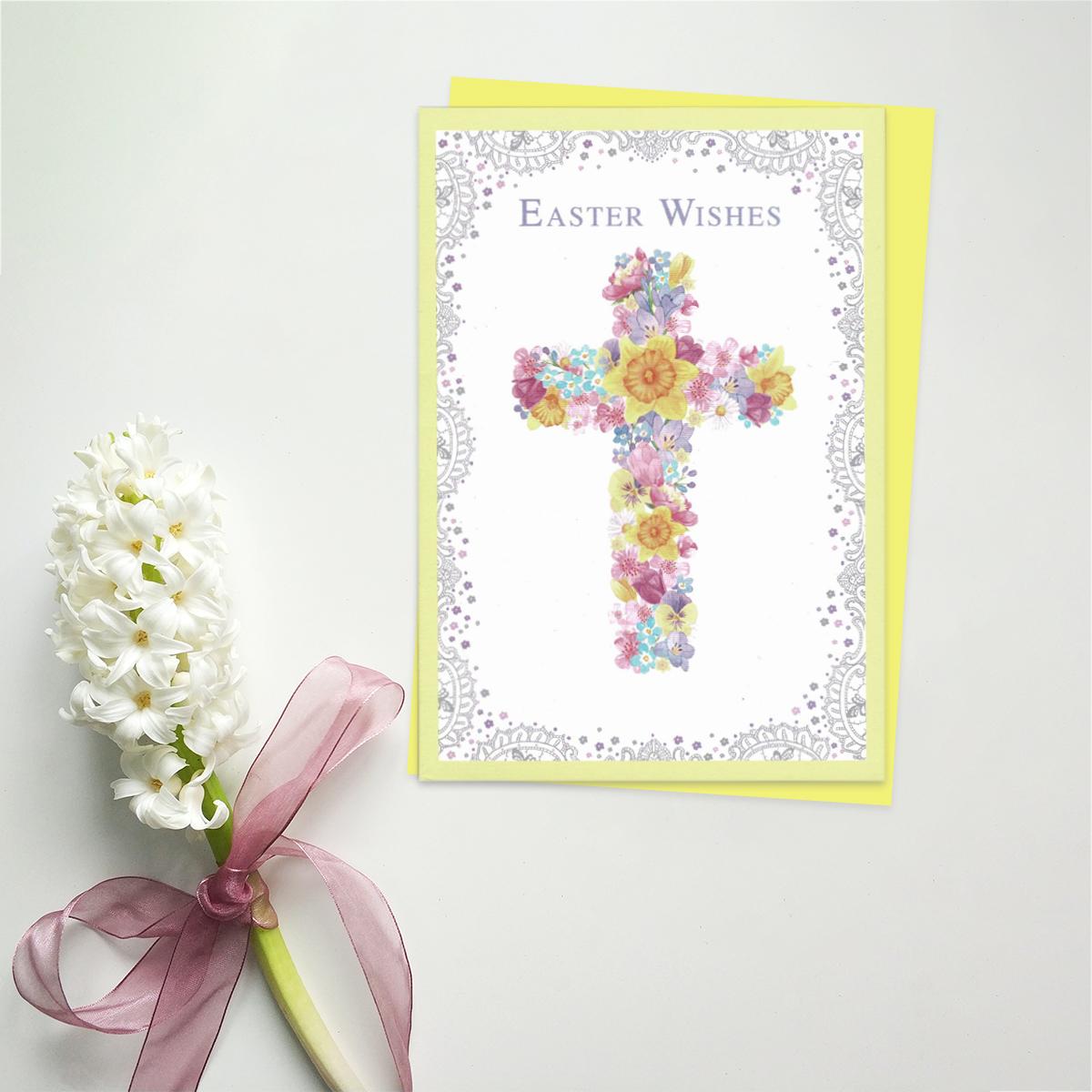 Easter Wishes Easter Card Alongside Its yellow Envelope